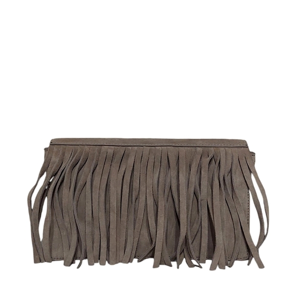 Michael Kors Suede Leather Fringe Flap Clutch Bag - Picture 1 of 6